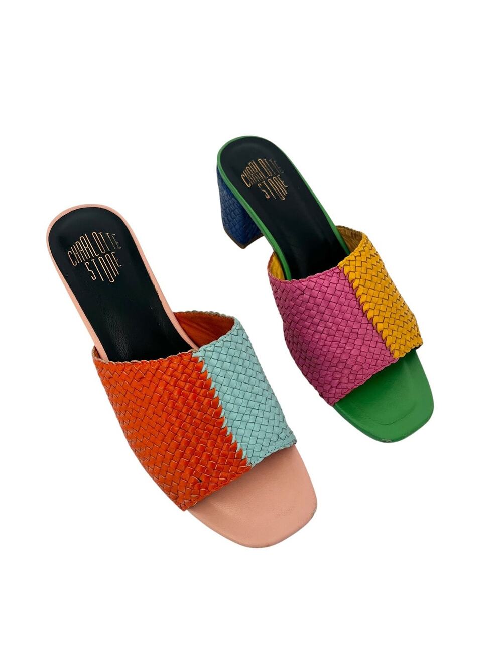 Charlotte Stone Lenu Kortman Mismatch Woven Leather Block Heel Mule Size 11